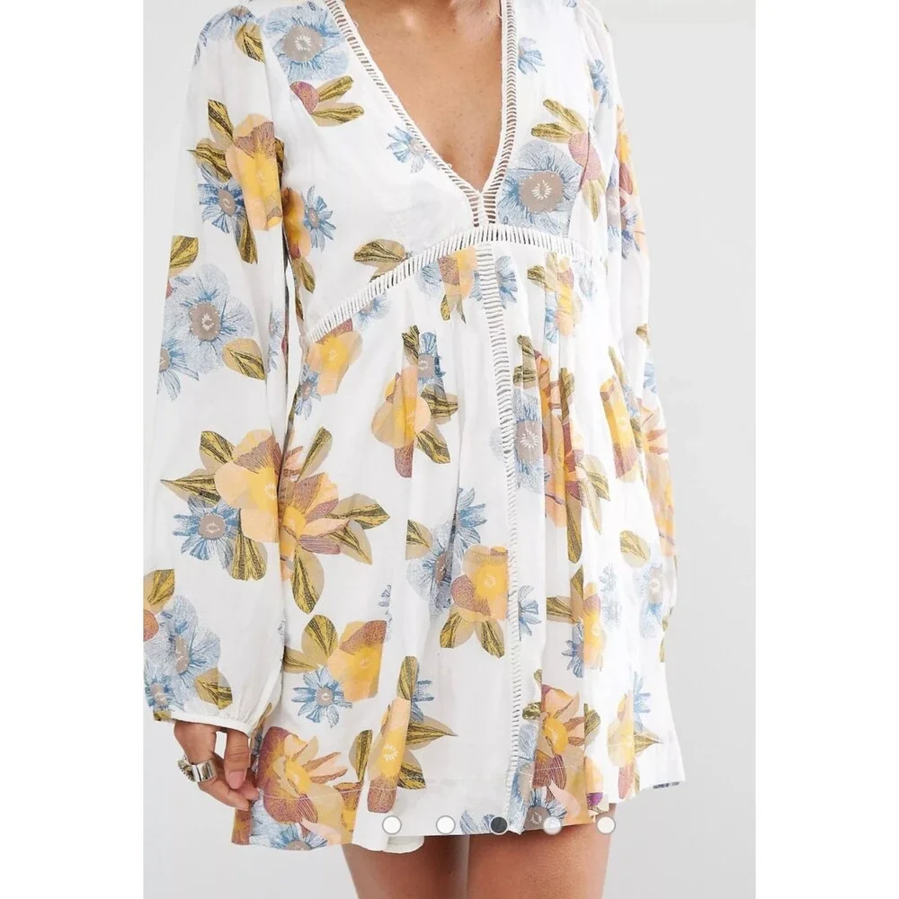 FREE PEOPLE Strawberry Fields Smock Dress, Ivory, Sz XS